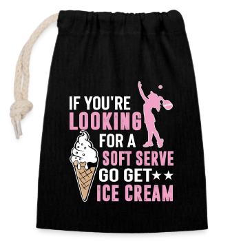 Vous cherchez un service doux ? Allez chercher de la crème glacée ! - Sac cadeau en coton avec cordon (14 x 20 cm) - noir - Devant