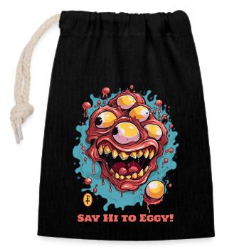 Dites bonjour à Eggy, le monstre des œufs au plat - Sac cadeau en coton avec cordon (14 x 20 cm) - noir - Devant