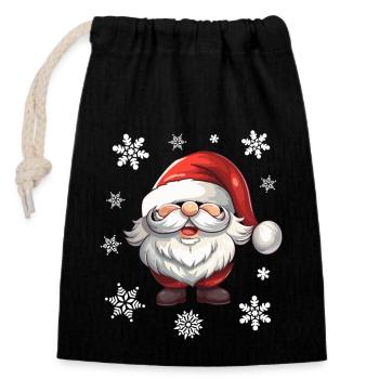 Père Noël drôle avec des flocons de neige - Sac cadeau en coton avec cordon (14 x 20 cm) - noir - Devant