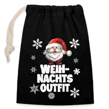 Tenue de Noël avec le Père Noël - Sac cadeau en coton avec cordon (14 x 20 cm) - noir - Devant