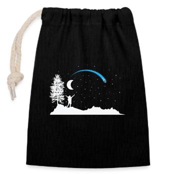 Shooting star with moon in the sky - Closable cotton gift bag (14x20cm) - black - Front