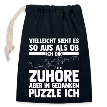 Puzzlefan Puzzler Puzzleteile Puzzle - Verschließbarer Geschenkbeutel aus Baumwolle (14x20cm) - Navy - Vorne