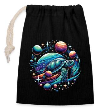 Astronomical Turtle: Planetary Adventure - Closable cotton gift bag (14x20cm) - black - Front