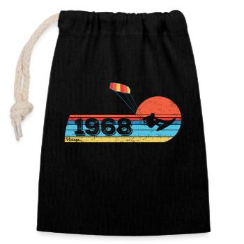 Kitesurfing Birthday Vintage 1968 Born - Closable cotton gift bag (14x20cm) - black - Front