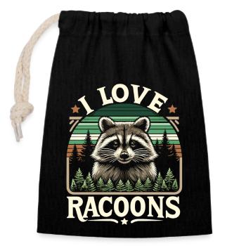 Raccoon in the forest: "I love Racoons" - Closable cotton gift bag (14x20cm) - black - Front