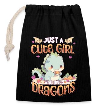 Just a cute Girl who loves Dragons - Kawaii Dragon - Closable cotton gift bag (14x20cm) - black - Front