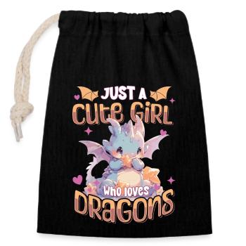 Just a cute Girl who loves Dragons - Kawaii Dragon - Closable cotton gift bag (14x20cm) - black - Front