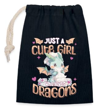 Just a cute Girl who loves Dragons - Kawaii Dragon - Closable cotton gift bag (14x20cm) - navy - Front