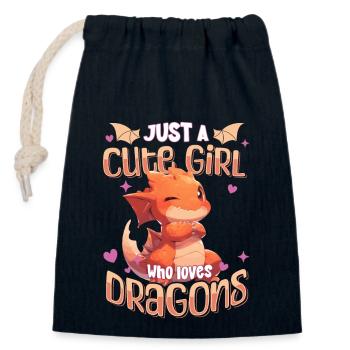 Just a cute Girl who loves Dragons - Kawaii Dragon - Closable cotton gift bag (14x20cm) - navy - Front