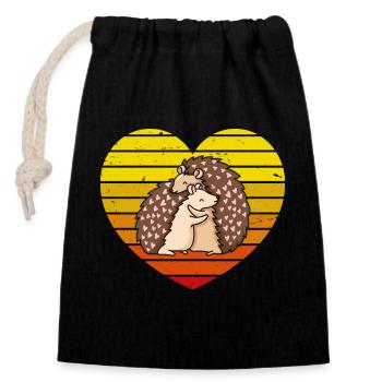 Igels Im Retro Vintage Heart T-Shirt - Verschließbarer Geschenkbeutel aus Baumwolle (14x20cm) - Schwarz - Vorne