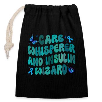 Carb Whisperer And Insulin Wizard - Closable cotton gift bag (14x20cm) - black - Front