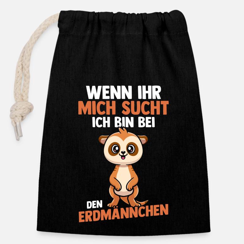 Erdmännchen - Verschließbarer Geschenkbeutel aus Baumwolle (14x20cm) - Schwarz