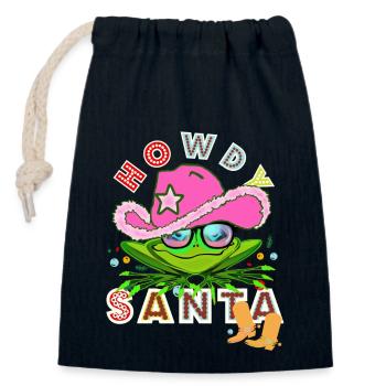 Noël - Salut Père Noël - Bonnet rouge - Sac cadeau en coton avec cordon (14 x 20 cm) - bleu marine - Devant