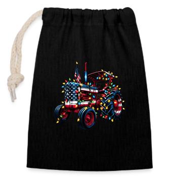 Tracteur américain avec guirlandes lumineuses pour la vie de village - Sac cadeau en coton avec cordon (14 x 20 cm) - noir - Devant
