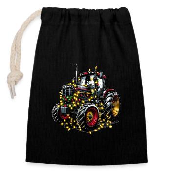 Tracteur allemand avec guirlandes lumineuses pour la vie de village - Sac cadeau en coton avec cordon (14 x 20 cm) - noir - Devant