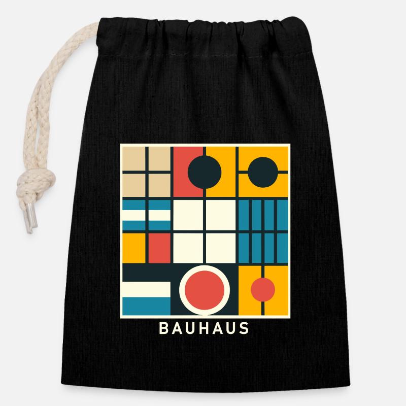 Bauhaus Architecture Esthétique géométrique - Sac cadeau en coton avec cordon (14 x 20 cm) - noir