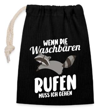 Waschbär - Verschließbarer Geschenkbeutel aus Baumwolle (14x20cm) - Schwarz - Vorne