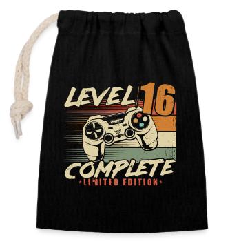 16. Geburtstag Level 16 Complete 16 Jahre - Verschließbarer Geschenkbeutel aus Baumwolle (14x20cm) - Schwarz - Vorne