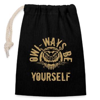 Owl-ways Be Yourself Nocturnal Bird Night Owls - Closable cotton gift bag (14x20cm) - black - Front
