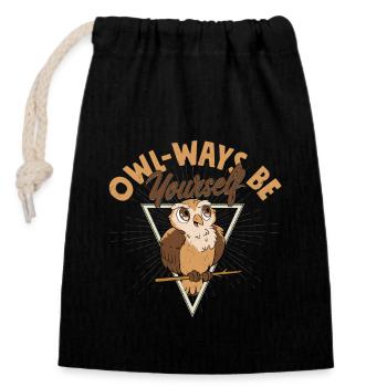 Owl-ways Be Yourself Night Owls Nocturnal Bird - Closable cotton gift bag (14x20cm) - black - Front