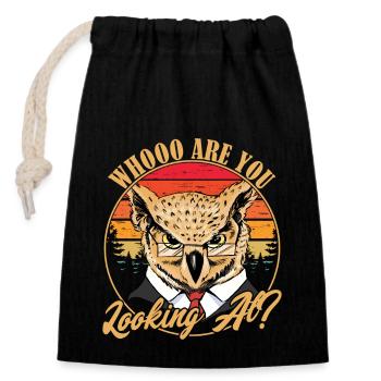 Whooo Are You Looking At? Nocturnal Bird Night Owl - Closable cotton gift bag (14x20cm) - black - Front
