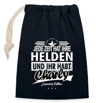 Jede Zeit hat Ihre Helden ihr habt Charly - Verschließbarer Geschenkbeutel aus Baumwolle (14x20cm) - Navy - Vorne