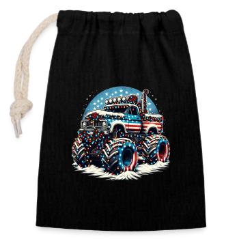 USA Monster Truck - Guirlandes lumineuses de Noël - Sac cadeau en coton avec cordon (14 x 20 cm) - noir - Devant