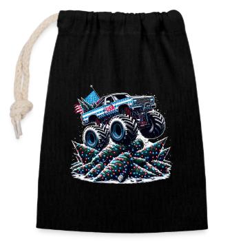 USA Monster Truck - Arbres de Noël - Sac cadeau en coton avec cordon (14 x 20 cm) - noir - Devant