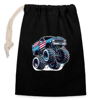 USA Monster Truck - Guirlandes lumineuses de Noël - Sac cadeau en coton avec cordon (14 x 20 cm) - noir - Devant