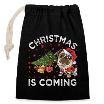 Christmas Is Coming Dog Version - Closable cotton gift bag (14x20cm) - black - Front