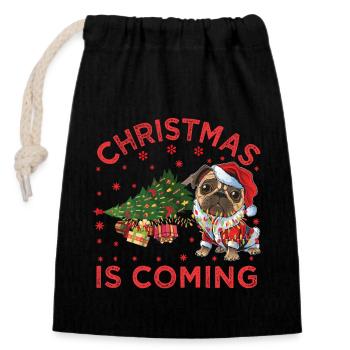 Christmas Is Coming Dog Version - Closable cotton gift bag (14x20cm) - black - Front