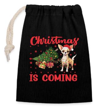 Christmas Is Coming Dog Version - Closable cotton gift bag (14x20cm) - black - Front