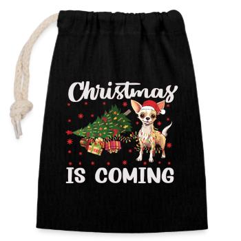 Christmas Is Coming Dog Version - Closable cotton gift bag (14x20cm) - black - Front
