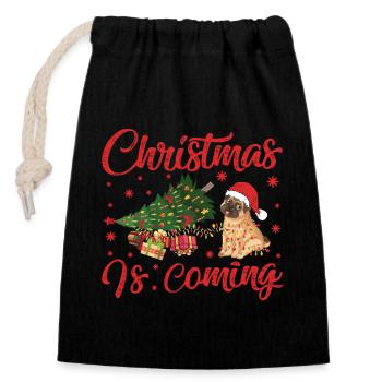 Christmas Is Coming Dog Version - Closable cotton gift bag (14x20cm) - black - Front