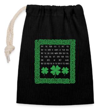 Irish Heritage Segen Keltischer Knoten Klee - Verschließbarer Geschenkbeutel aus Baumwolle (14x20cm) - Schwarz - Vorne