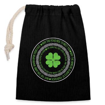 Irish Heritage Segen Keltischer Knoten Klee - Verschließbarer Geschenkbeutel aus Baumwolle (14x20cm) - Schwarz - Vorne