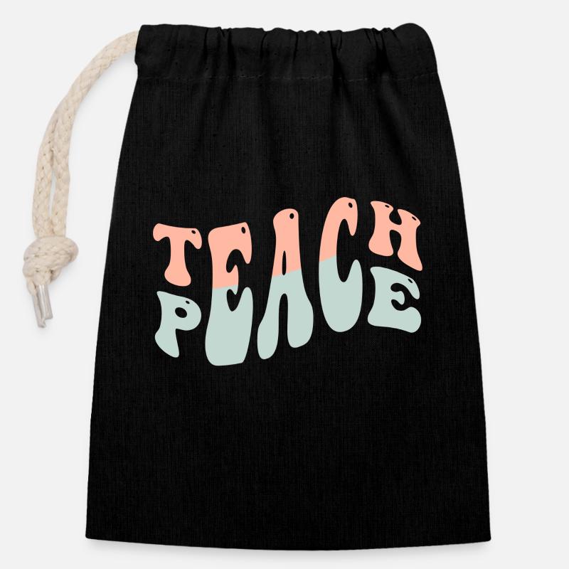 Teach Peace Word Game Groovy Hippie Teacher - Verschließbarer Geschenkbeutel aus Baumwolle (14x20cm) - Schwarz