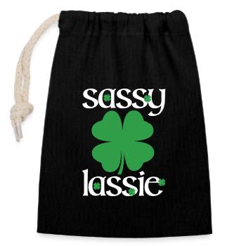 Sassy Lassie Irish Heritage Ireland Shamrock - Closable cotton gift bag (14x20cm) - black - Front