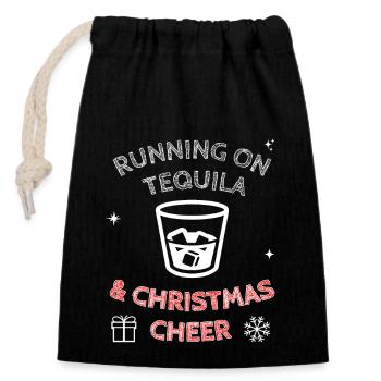 Running On Tequila And Christmas Cheer - Closable cotton gift bag (14x20cm) - black - Front