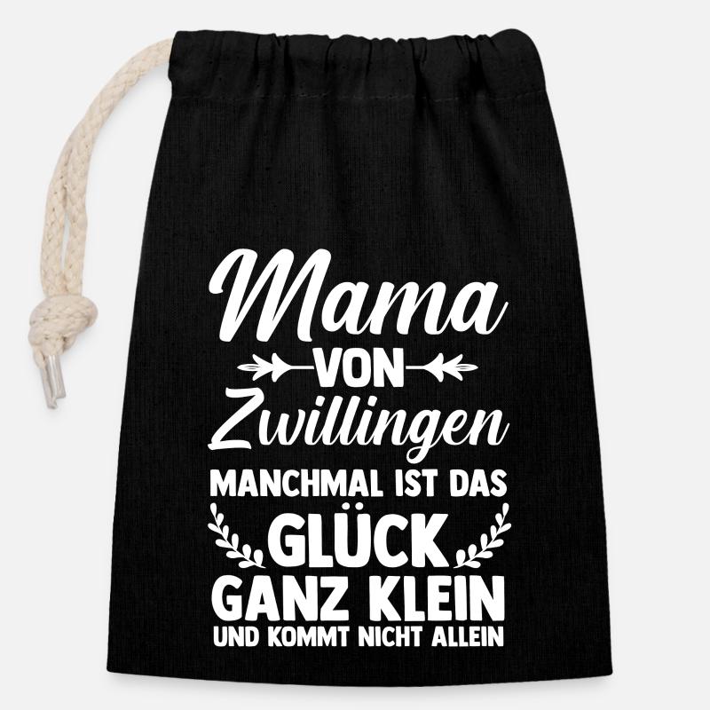 Mutter Zwillingsmama Mama von Zwillingen - Verschließbarer Geschenkbeutel aus Baumwolle (14x20cm) - Schwarz