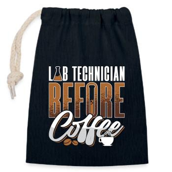 Technicien de laboratoire avant le café Amateur de café médical - Sac cadeau en coton avec cordon (14 x 20 cm) - bleu marine - Devant