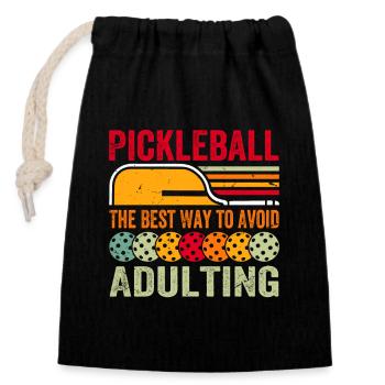 Pickleball - La meilleure façon d’éviter l’âge adulte - Sac cadeau en coton avec cordon (14 x 20 cm) - noir - Devant