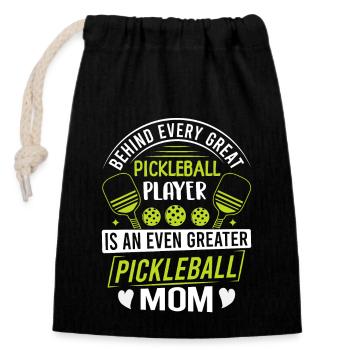 Derrière chaque joueur de pickleball se cache une grande maman - Sac cadeau en coton avec cordon (14 x 20 cm) - noir - Devant