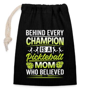 Derrière chaque champion, il y a une maman qui croyait - Sac cadeau en coton avec cordon (14 x 20 cm) - noir - Devant