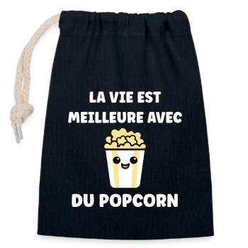 Humour pot de popcorn - Sac cadeau en coton avec cordon (14 x 20 cm) - bleu marine - Devant