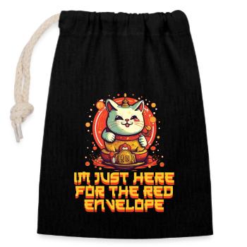 Chat porte-bonheur du Nouvel An chinois juste ici pour le - Sac cadeau en coton avec cordon (14 x 20 cm) - noir - Devant