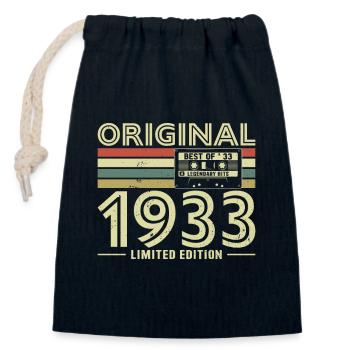 90th Birthday Vintage Retro 1933 - Closable cotton gift bag (14x20cm) - navy - Front