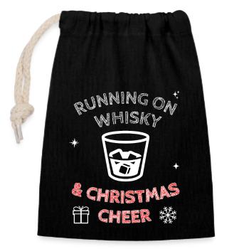 Running On Whisky And Christmas Cheer - Closable cotton gift bag (14x20cm) - black - Front
