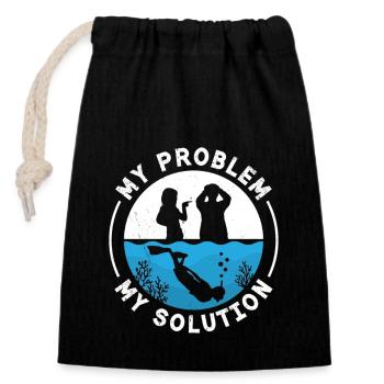 Freediving My Problem My Pictogram Dad Mom Diving - Verschließbarer Geschenkbeutel aus Baumwolle (14x20cm) - Schwarz - Vorne