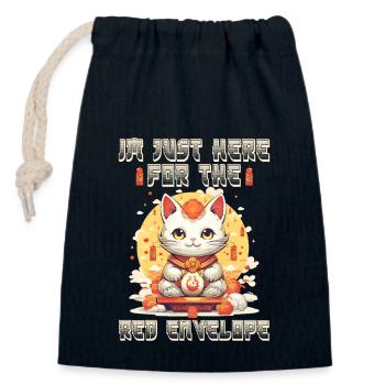 Chat porte-bonheur du Nouvel An chinois juste ici pour le - Sac cadeau en coton avec cordon (14 x 20 cm) - bleu marine - Devant